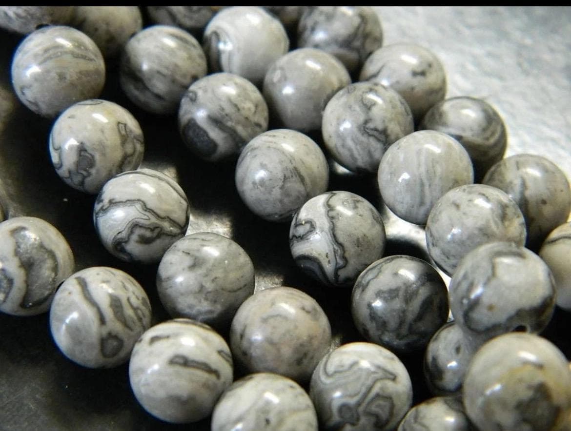 8mm Gray Crazy Lace Agate Beads | Round Gemstone Jewelry Supplies - Thumbnail 2
