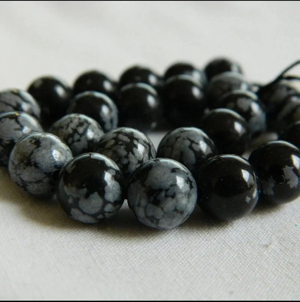6mm Snowflake Obsidian Gemstone Beads, Natural Black White Round Beads, Jewelry Making Supplies - Thumbnail 4