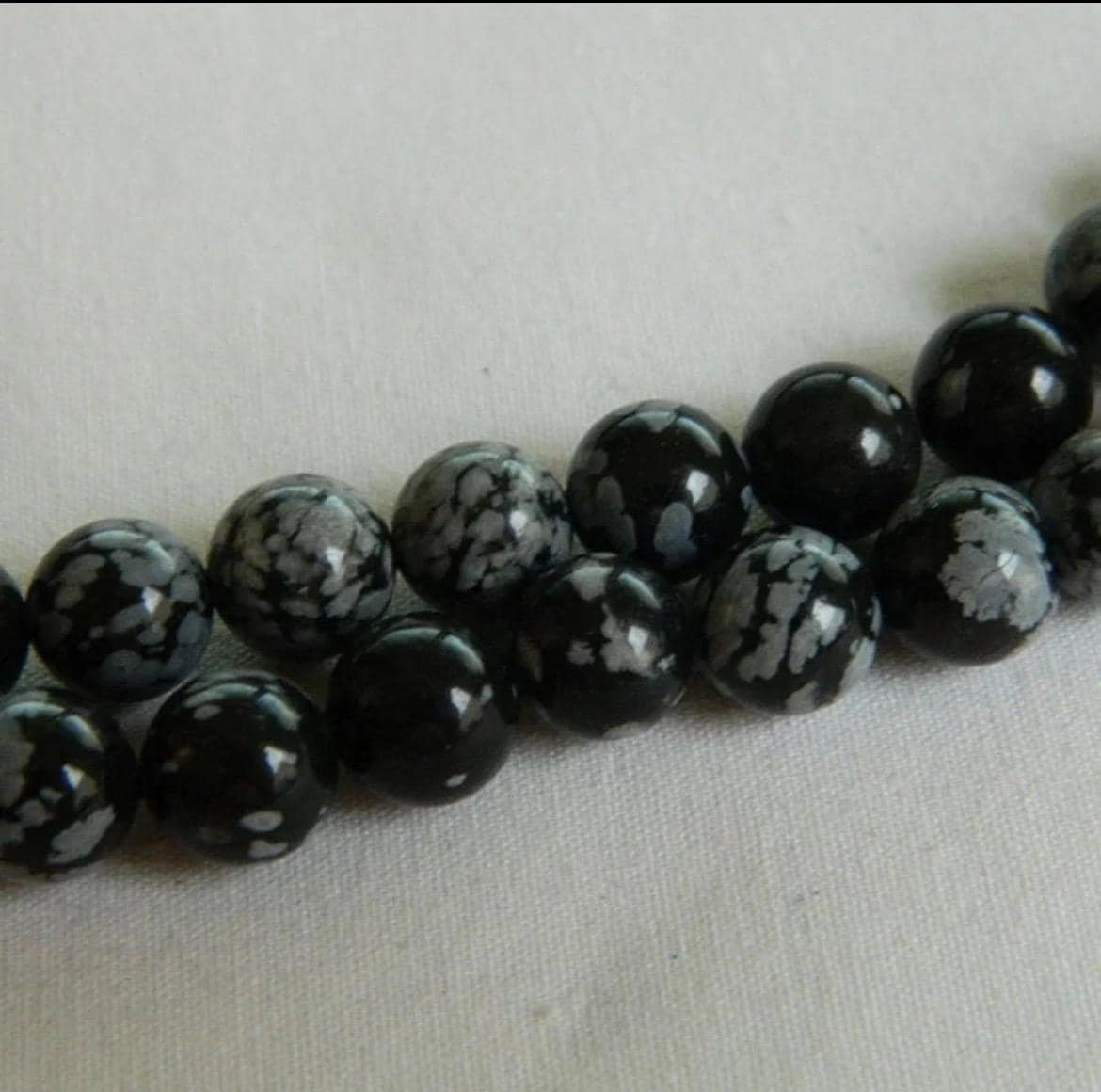 4mm Snowflake Obsidian Gemstone Beads, Natural Black White Round Beads, Jewelry Making Supplies - Thumbnail 4