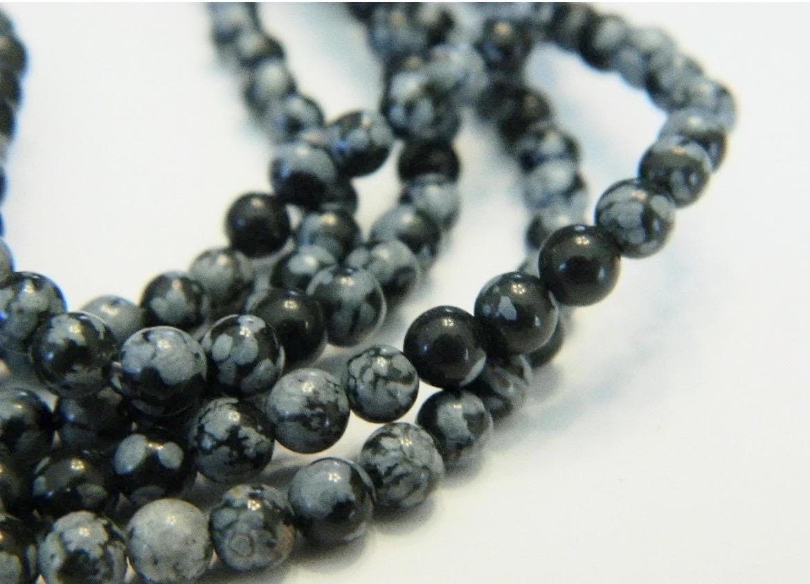 4mm Snowflake Obsidian Gemstone Beads, Natural Black White Round Beads, Jewelry Making Supplies - Thumbnail 3