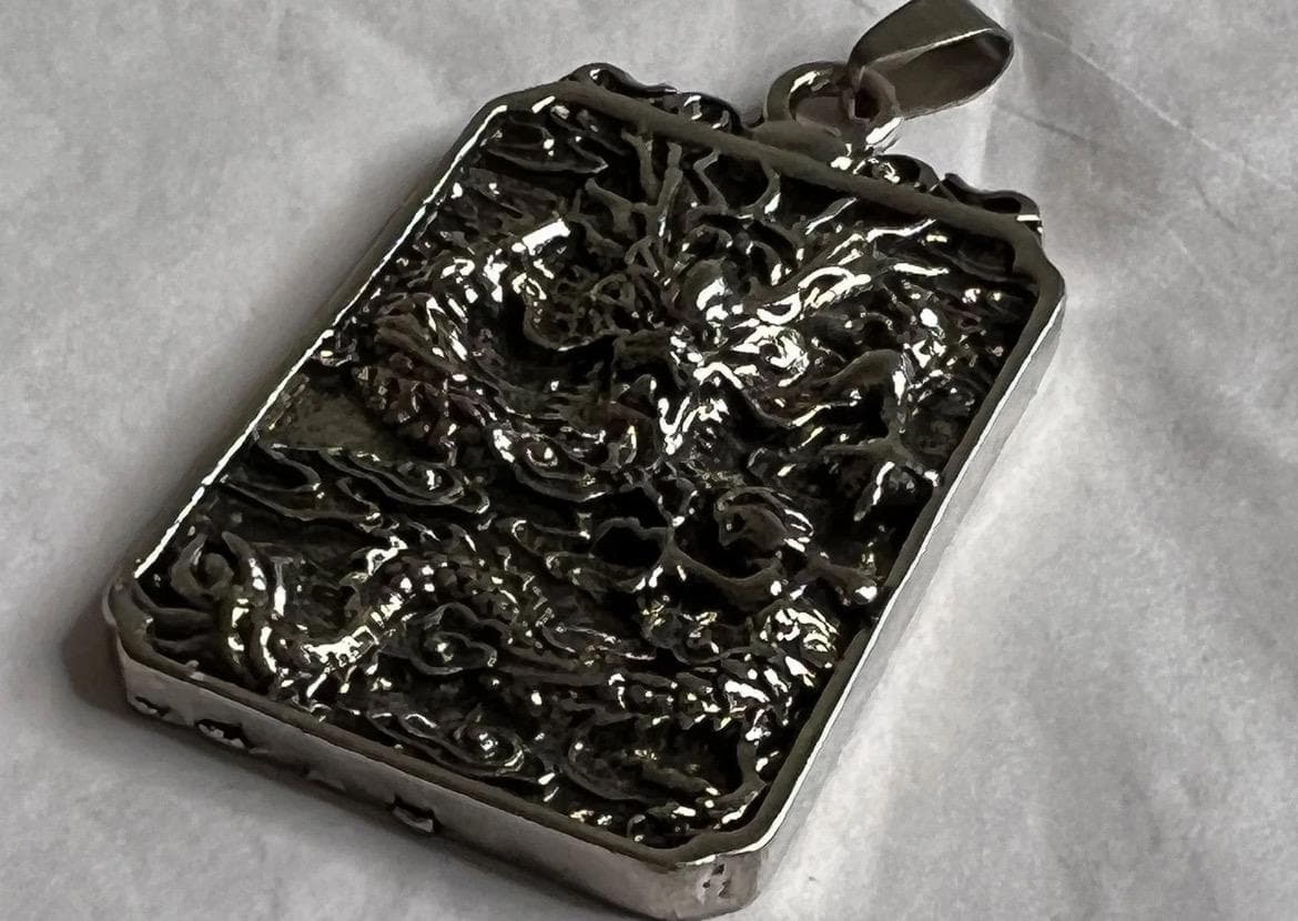 55MM Metal Chinese Dragon Stainless Steel Pendant - Big Silver Tone Metal 3D - Thumbnail 7