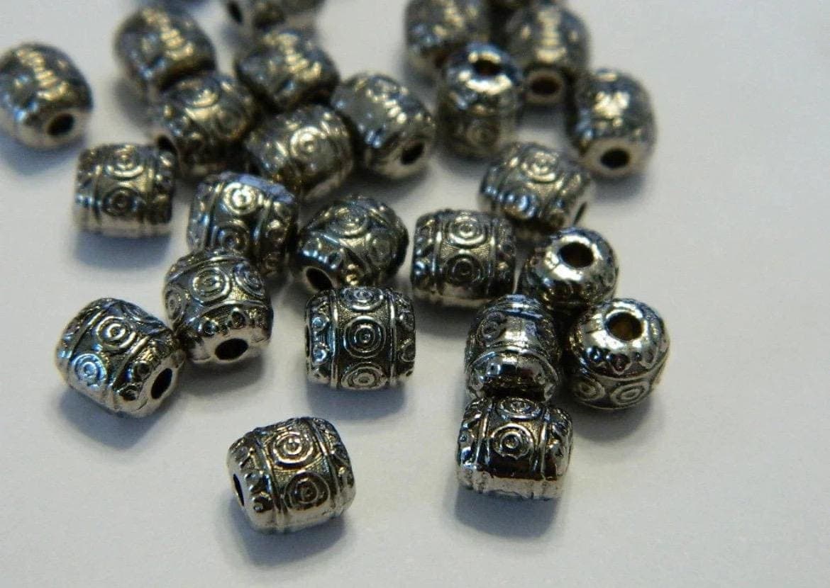 6MM Gunmetal Anti-Silver Pewter Barrel Spacer Beads- Metal Pewter Tibetan Style - Image 1
