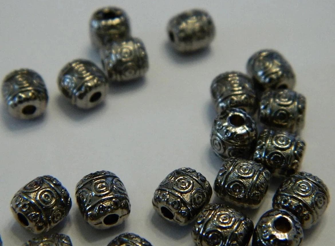 6MM Gunmetal Anti-Silver Pewter Barrel Spacer Beads- Metal Pewter Tibetan Style - Thumbnail 2