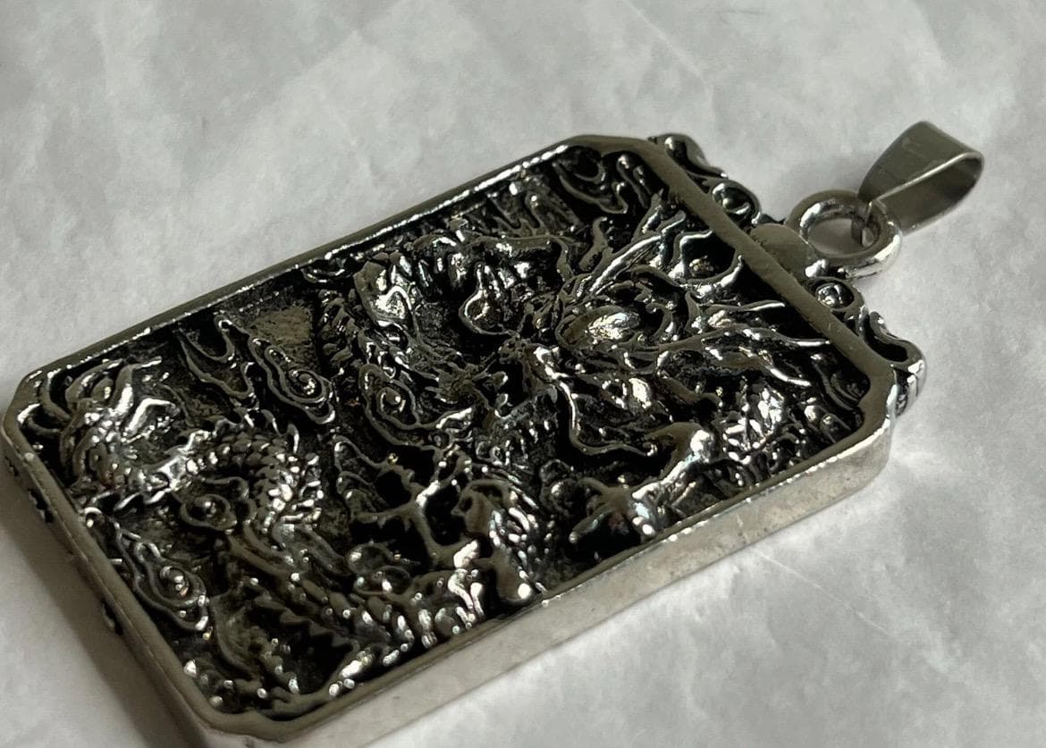 55MM Metal Chinese Dragon Stainless Steel Pendant - Big Silver Tone Metal 3D - Thumbnail 5