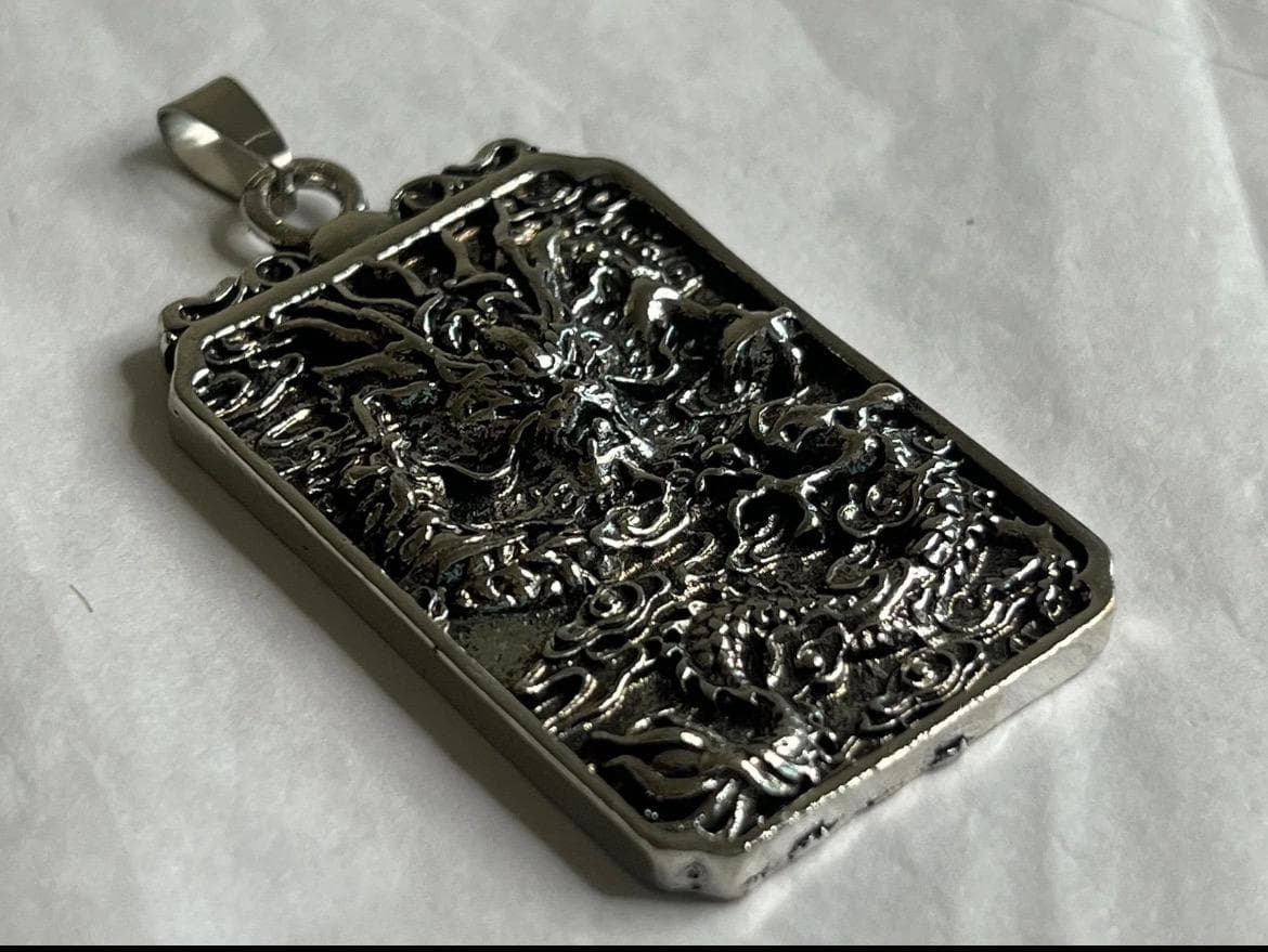 55MM Metal Chinese Dragon Stainless Steel Pendant - Big Silver Tone Metal 3D - Thumbnail 6