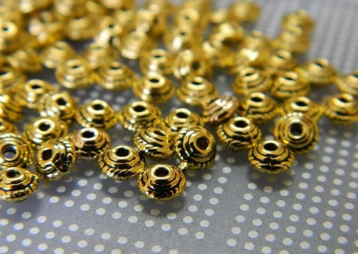 Antique Copper Lantern Beads | 6mm Pewter Metal Spacer Beads - Thumbnail 2