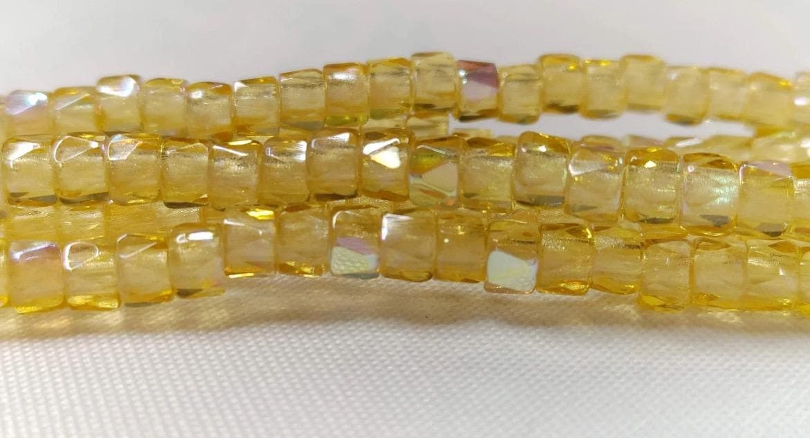 6mm Czech Fire Polished Yellow Bols Beads Transparent Luster - Image 1