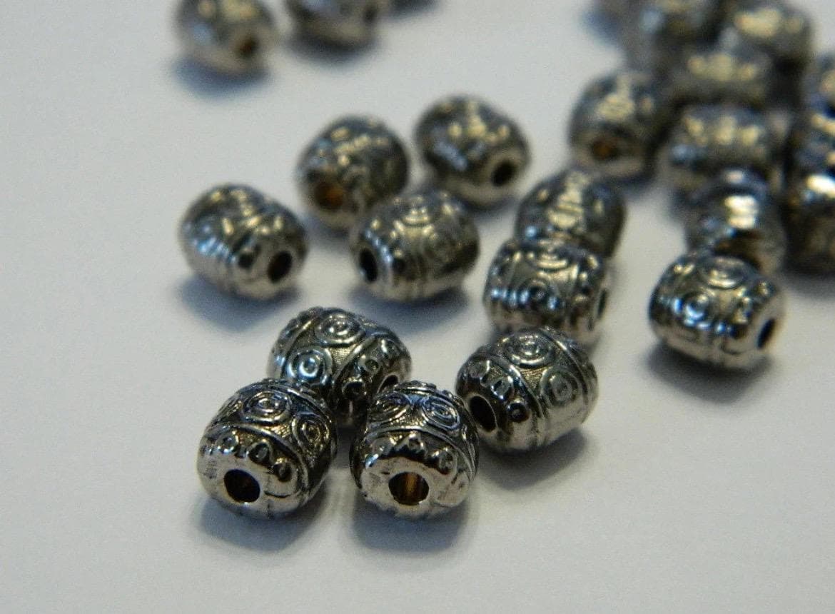 6MM Gunmetal Anti-Silver Pewter Barrel Spacer Beads- Metal Pewter Tibetan Style - Thumbnail 5
