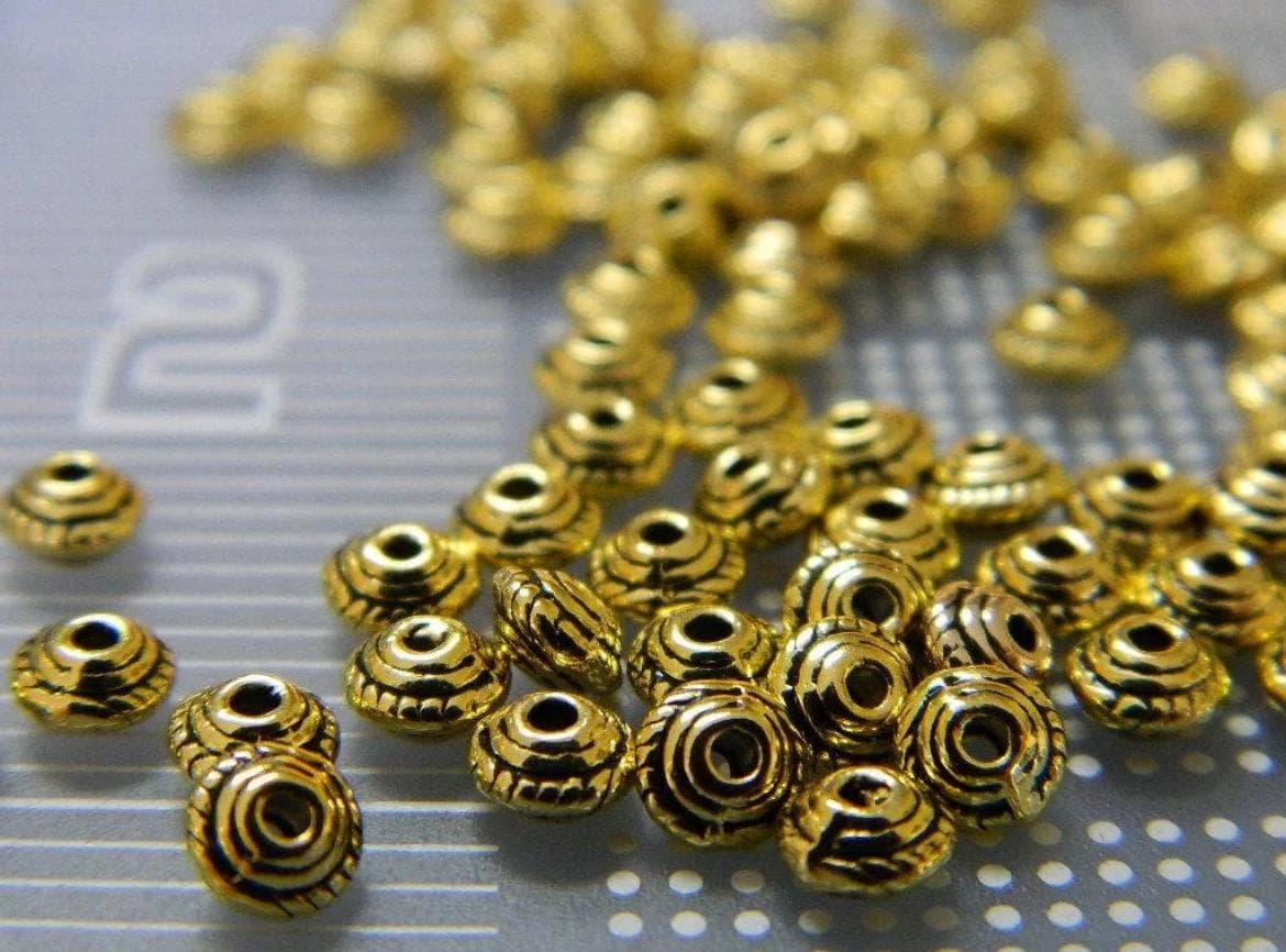 Antique Copper Lantern Beads | 6mm Pewter Metal Spacer Beads - Thumbnail 3