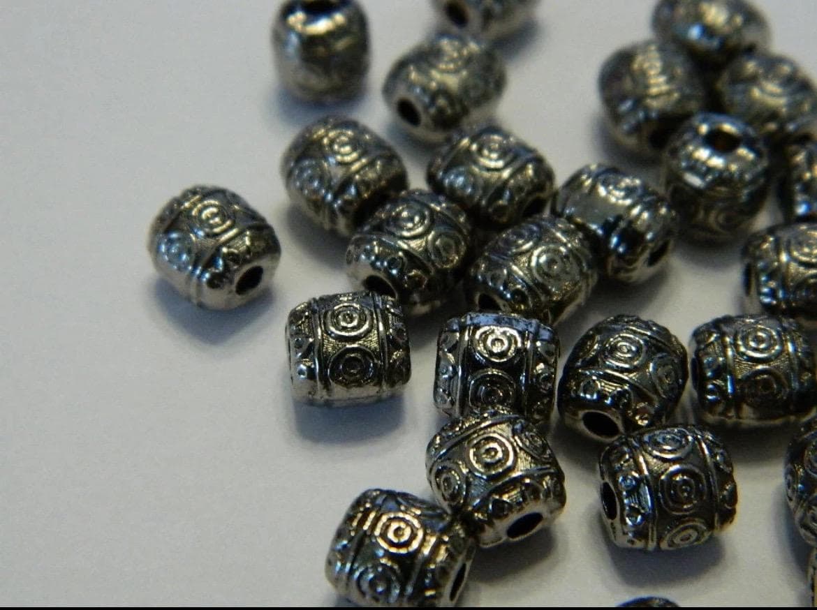6MM Gunmetal Anti-Silver Pewter Barrel Spacer Beads- Metal Pewter Tibetan Style - Thumbnail 3