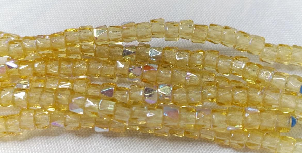 6mm Czech Fire Polished Yellow Bols Beads Transparent Luster - Thumbnail 2