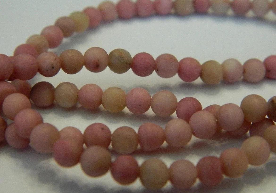4mm Frosted Rhodochrosite Beads | Matte Pink Gemstone Strand - Thumbnail 2