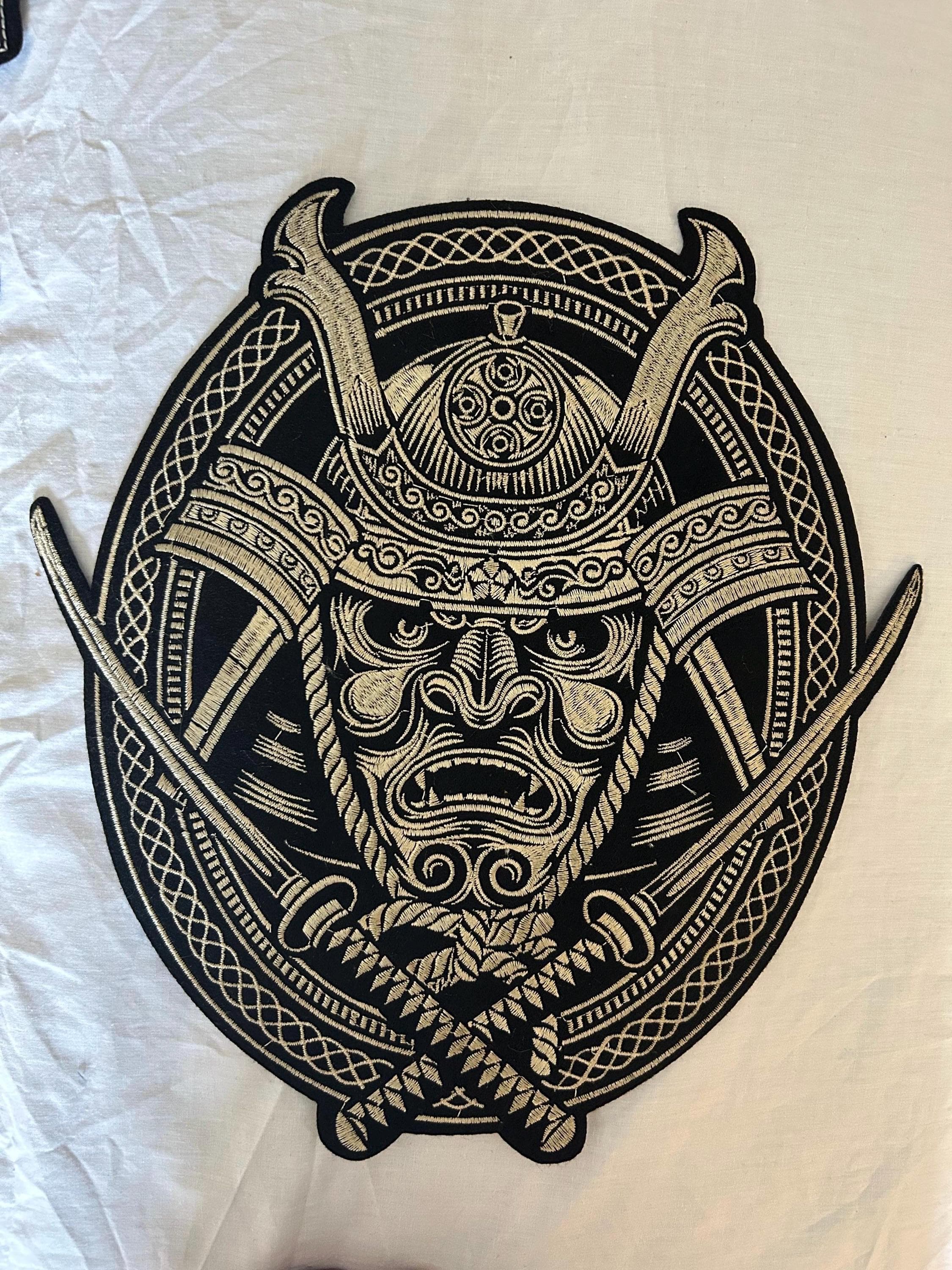 Large Two tone Samurai Oni Iron on Patch -Applique 12 inch patch - Image 1