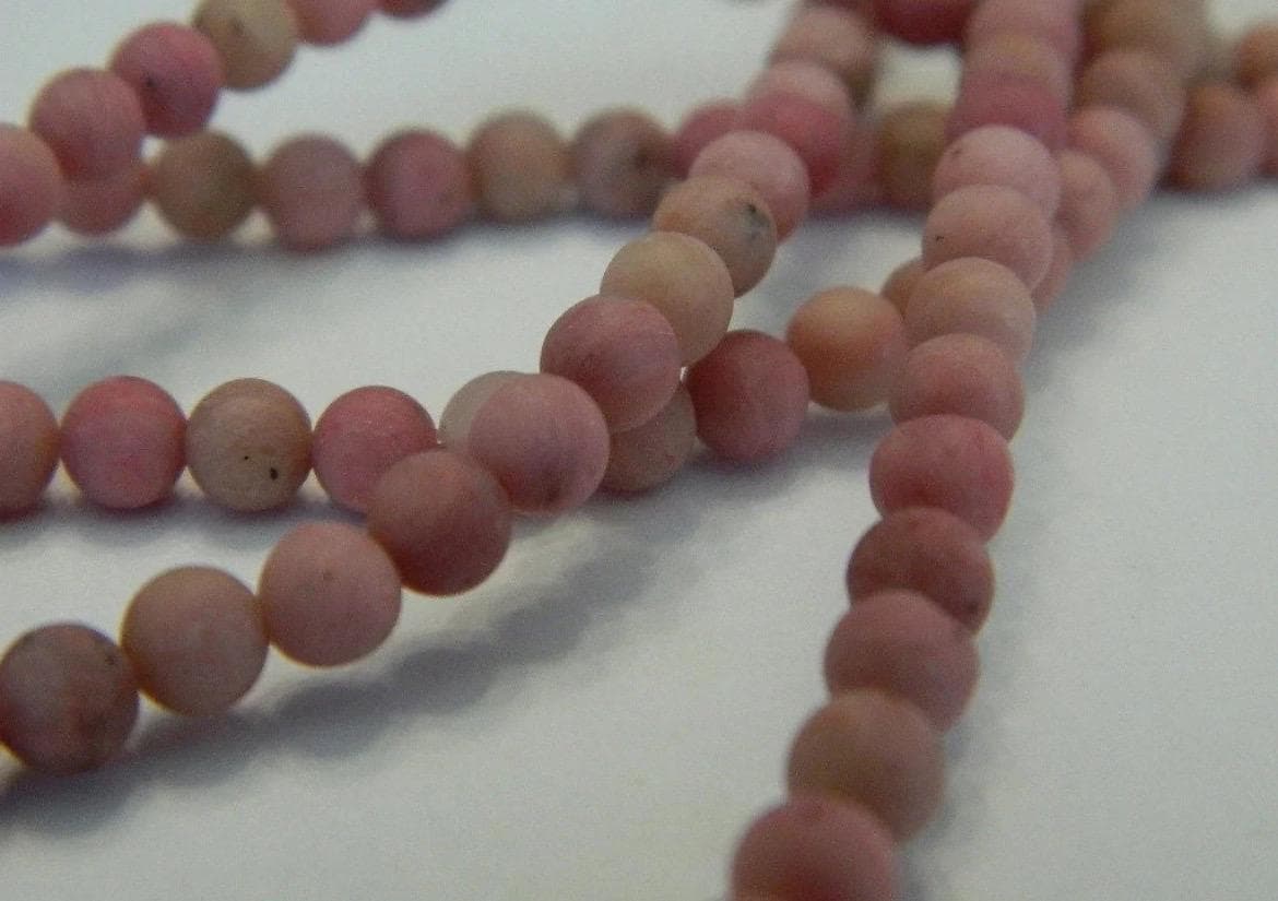 4mm Frosted Rhodochrosite Beads | Matte Pink Gemstone Strand - Thumbnail 3