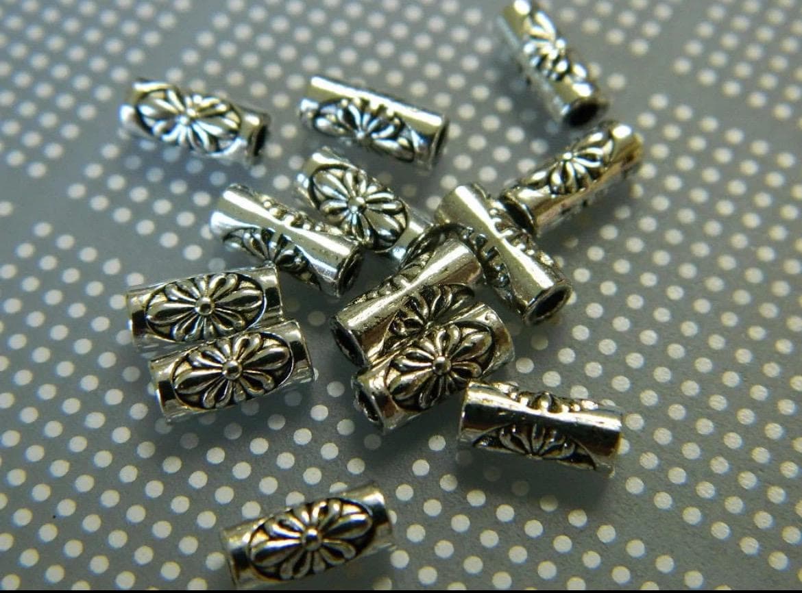 8mm Antique Tibetan Silver Tube Spacer Beads, Metal Alloy Jewelry Making Supplies - Image 1