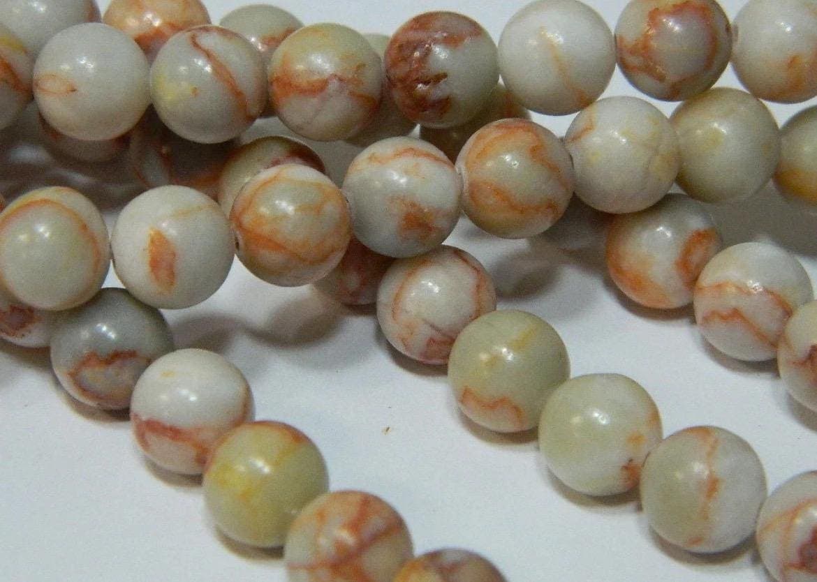 Dragon Vein Jasper Beads, Red Orange Veining, Jewelry Making - Thumbnail 10