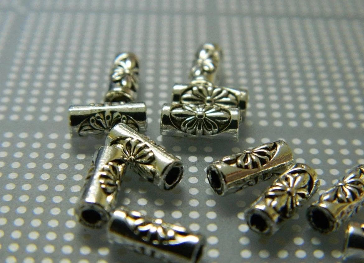 8mm Antique Tibetan Silver Tube Spacer Beads, Metal Alloy Jewelry Making Supplies - Thumbnail 4