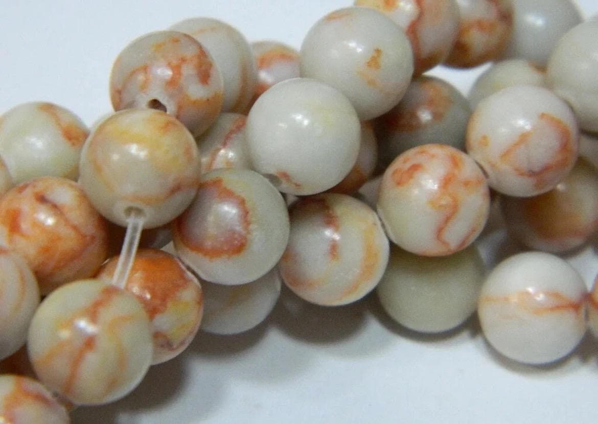 Dragon Vein Jasper Beads, Red Orange Veining, Jewelry Making - Image 1