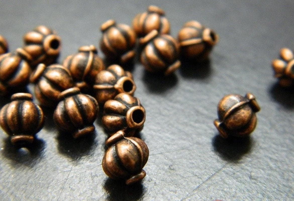 5.5mm Copper Colored Melon Spacer Beads, Metal Jewelry Making Supplies,50 Round Bead Spacers - Image 1