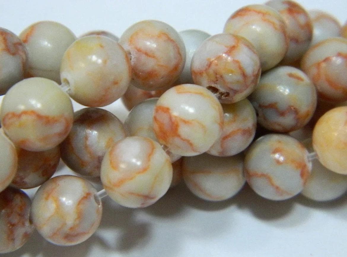 Dragon Vein Jasper Beads, Red Orange Veining, Jewelry Making - Thumbnail 6