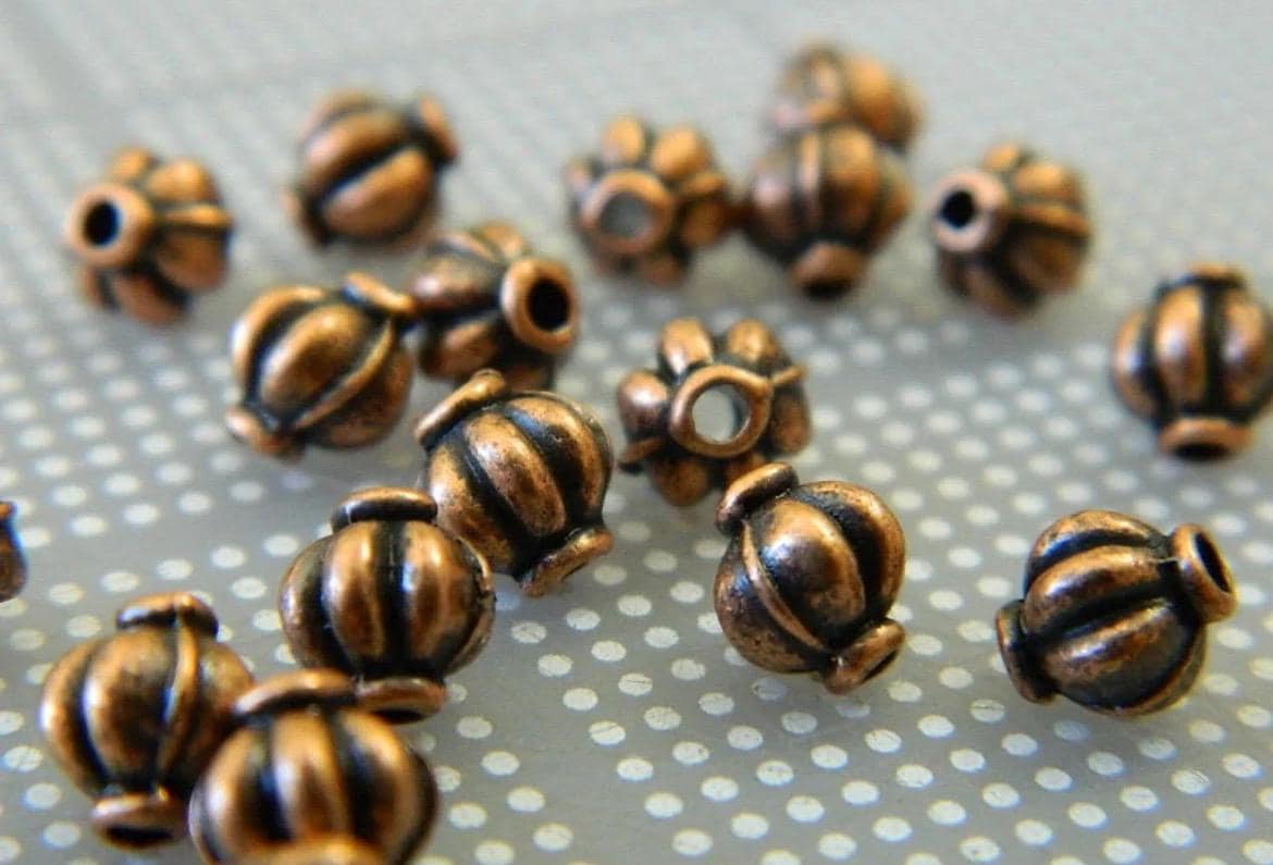 5.5mm Copper Colored Melon Spacer Beads, Metal Jewelry Making Supplies,50 Round Bead Spacers - Thumbnail 7