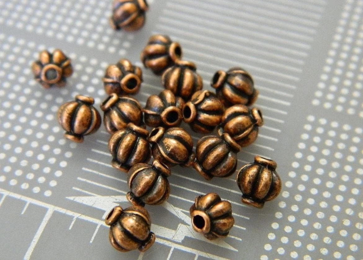 5.5mm Copper Colored Melon Spacer Beads, Metal Jewelry Making Supplies,50 Round Bead Spacers - Thumbnail 6