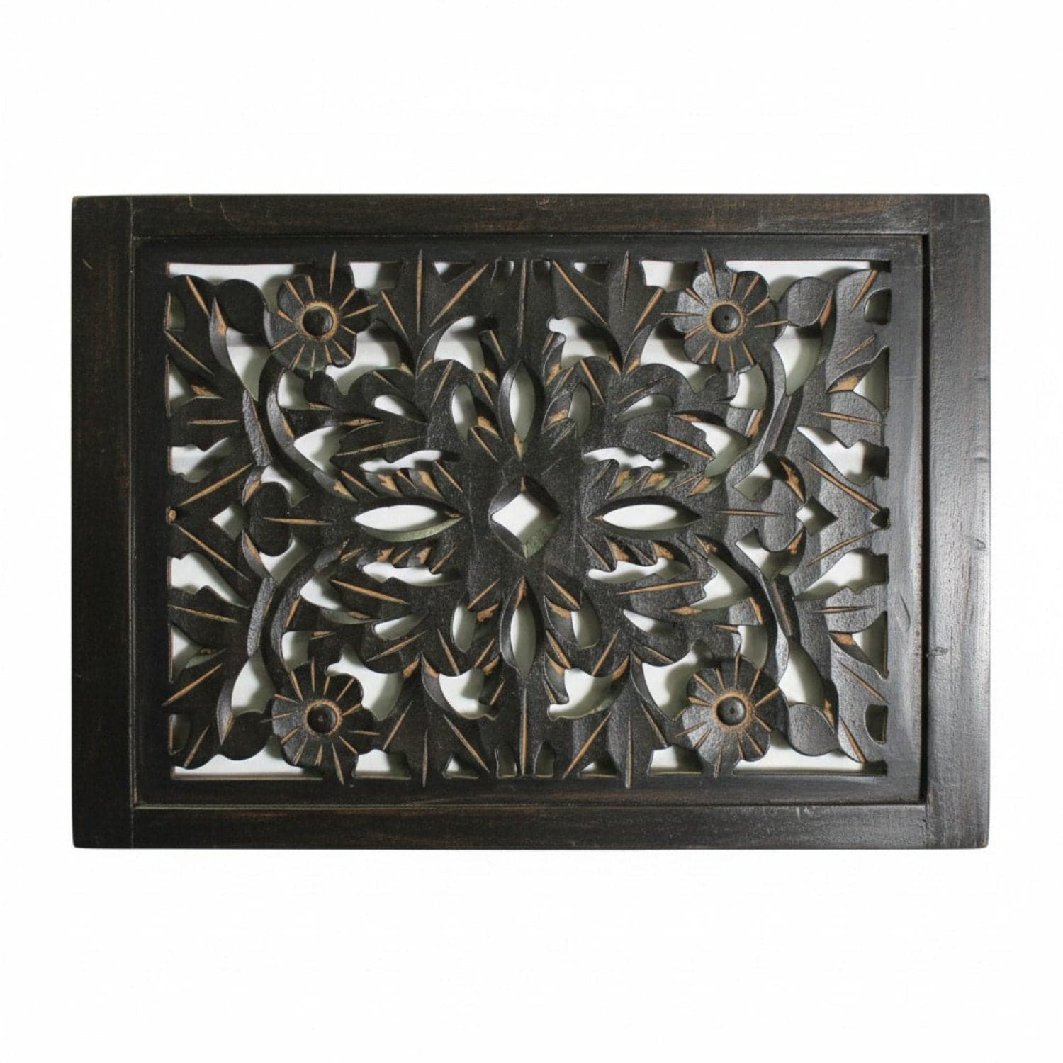 Carved Wooden Wall Panel w/Metallic Accents - Thumbnail 2