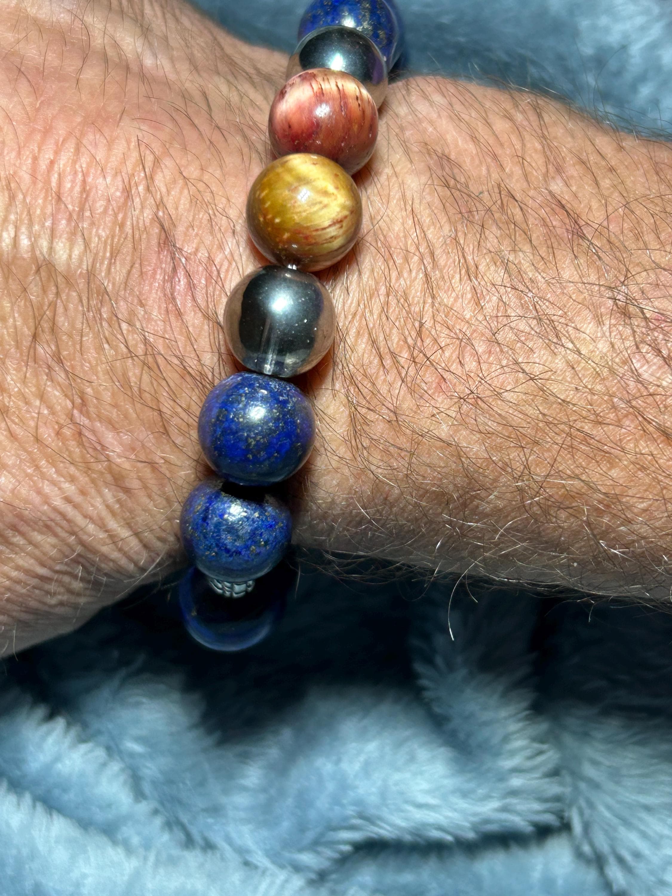 Lapis Lazuli & Red Tiger Eye Bracelet | Hematite Accents, Gemstone Jewelry - Thumbnail 4