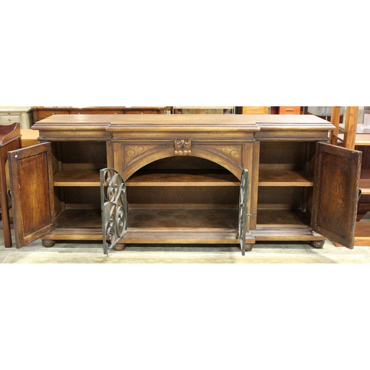 Accents of Salado Rustic Mediterranean Sideboard w/Scrolling Iron Doors - Thumbnail 2