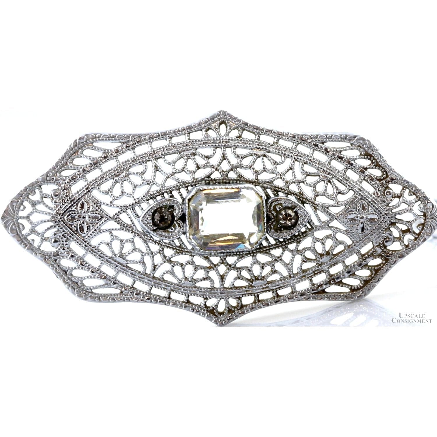 Platinum Filigree Pendant Necklace | 14K White Gold | c.1930 - 16 in - Thumbnail 2