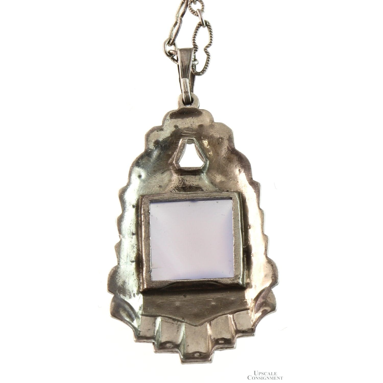 Sterling Silver Lavender Chalcedony Marcasite Pendant Necklace - 18 in - Thumbnail 3