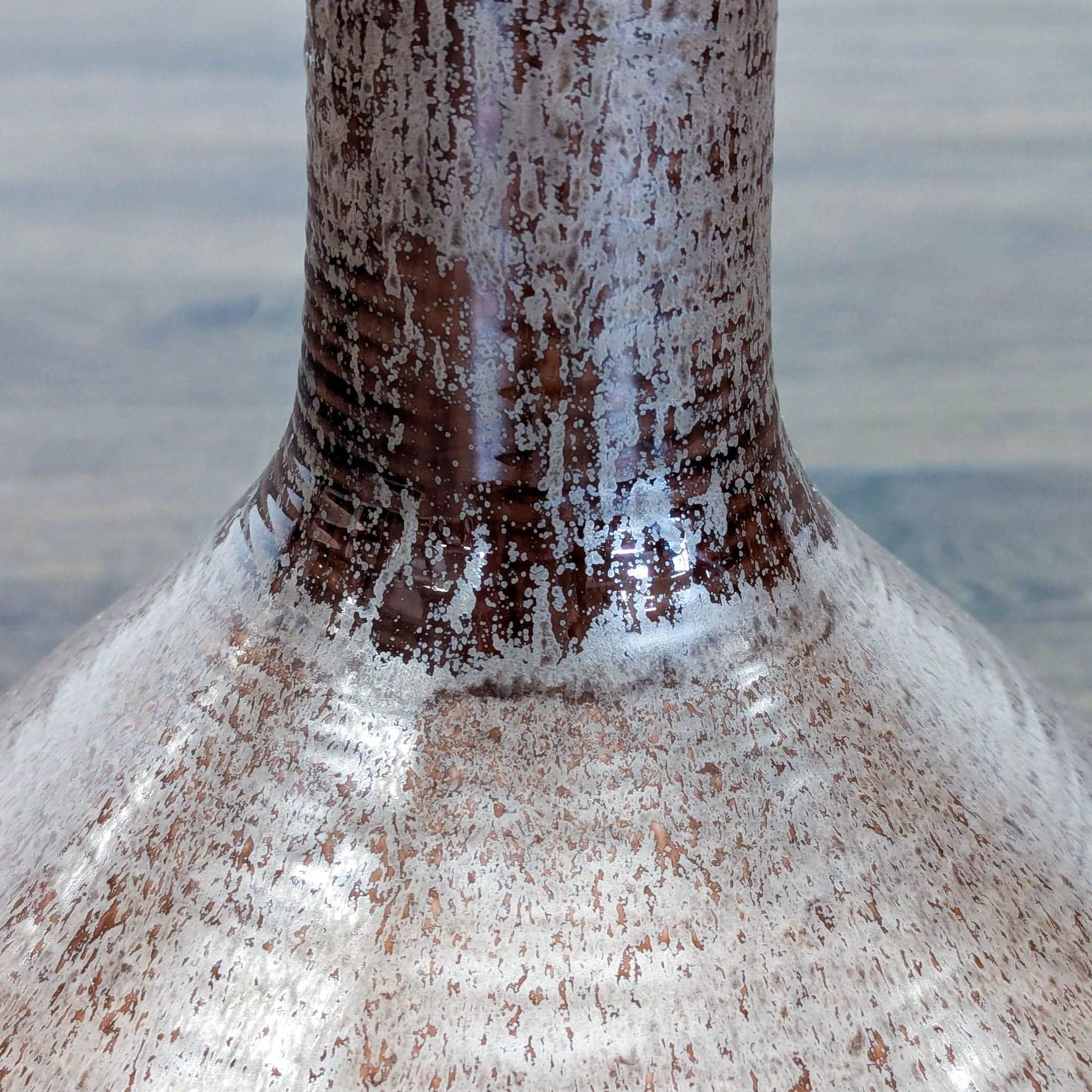 Modern Ceramic Table Lamp with Textured Brown Glaze and Fabric Shade - Thumbnail 2