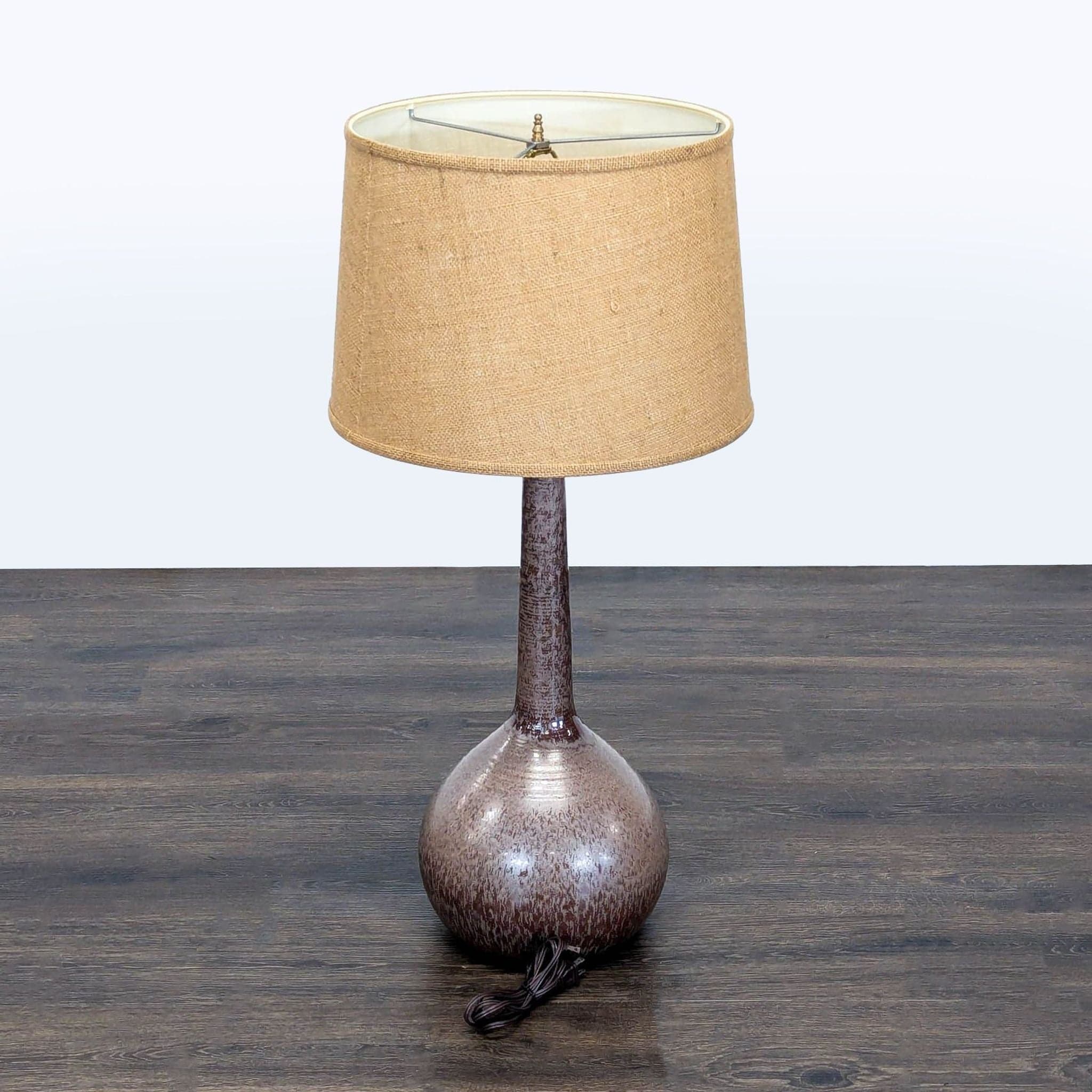 Modern Ceramic Table Lamp with Textured Brown Glaze and Fabric Shade - Thumbnail 3
