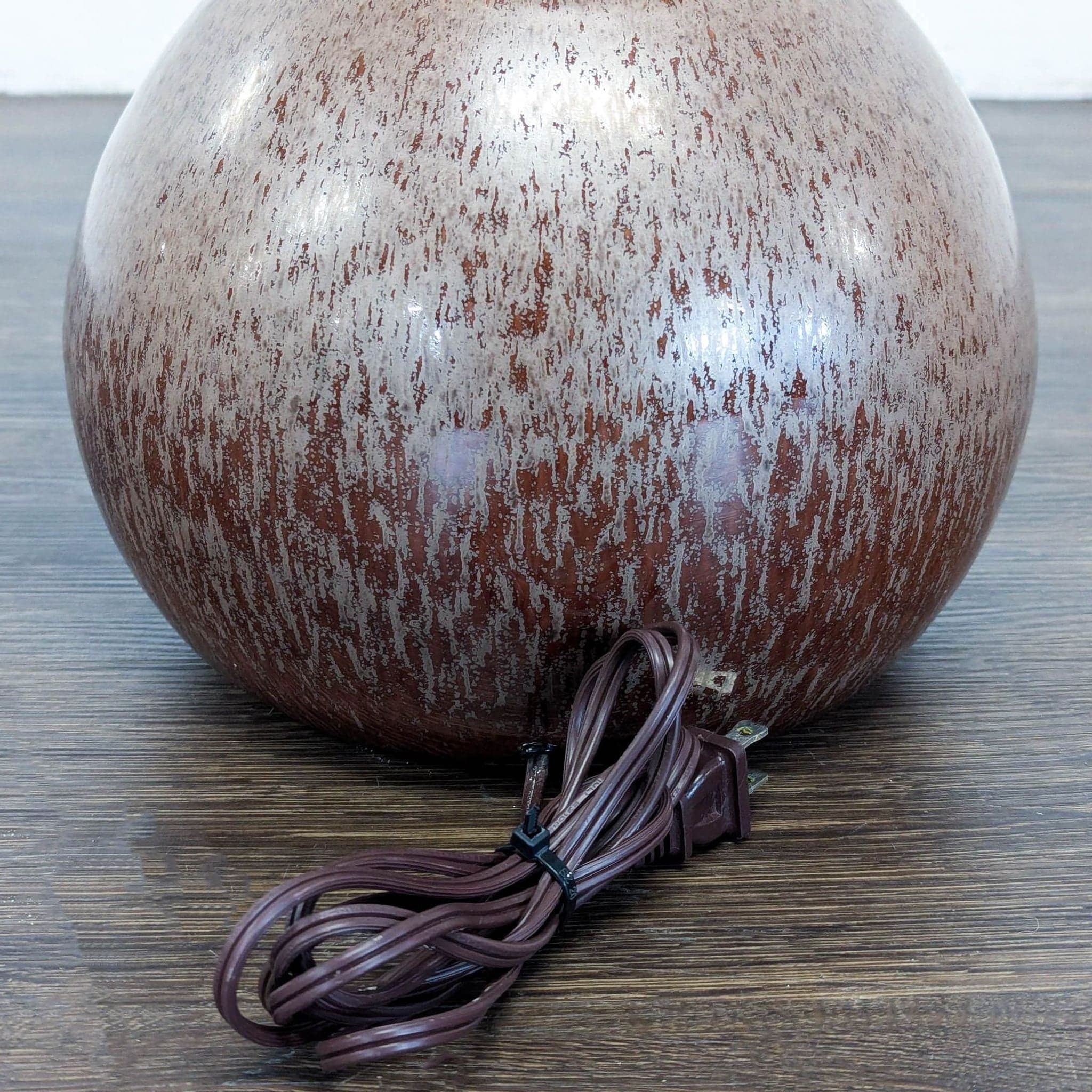 Modern Ceramic Table Lamp with Textured Brown Glaze and Fabric Shade - Thumbnail 5