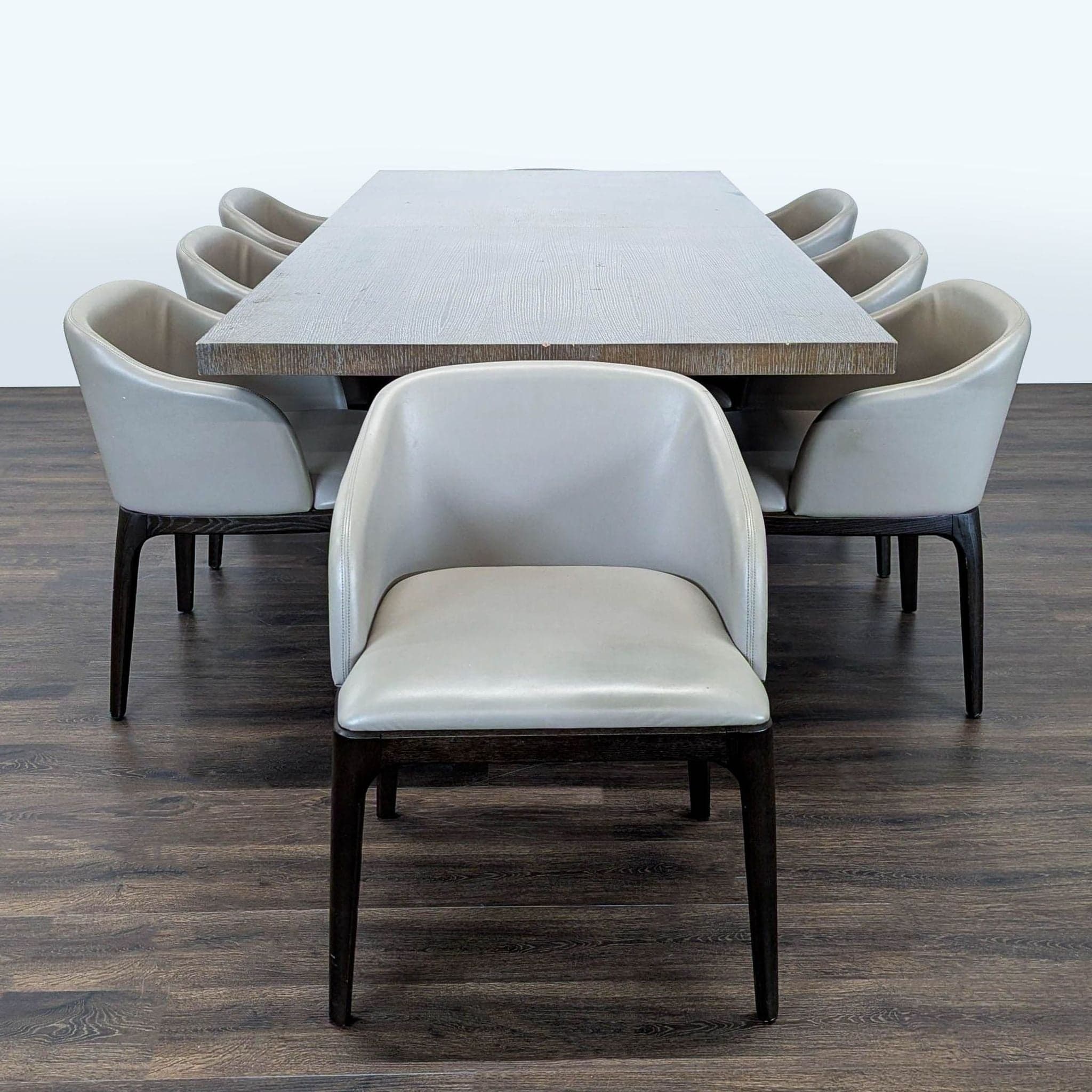 Moniker Home Modern Extendable Dining Table with 8 Restoration Hardware Leather Chairs - Image 1