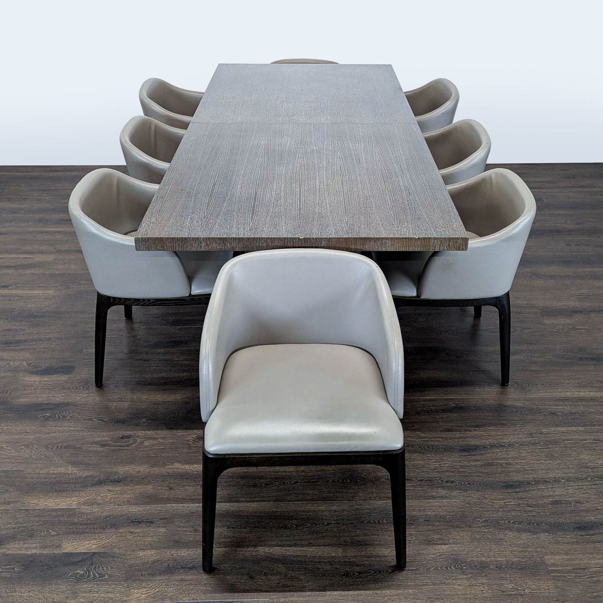 Moniker Home Modern Extendable Dining Table with 8 Restoration Hardware Leather Chairs - Thumbnail 4