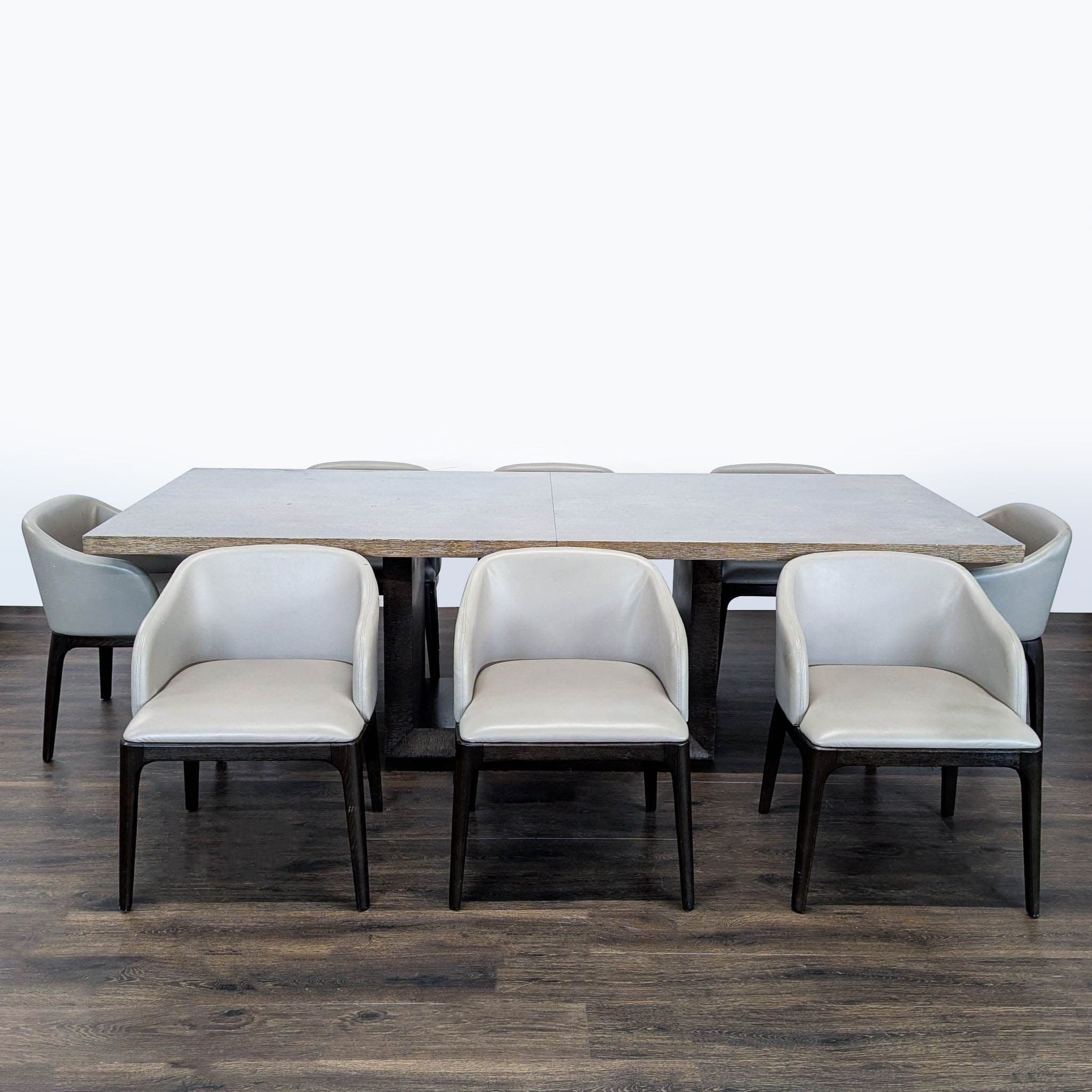 Moniker Home Modern Extendable Dining Table with 8 Restoration Hardware Leather Chairs - Thumbnail 5