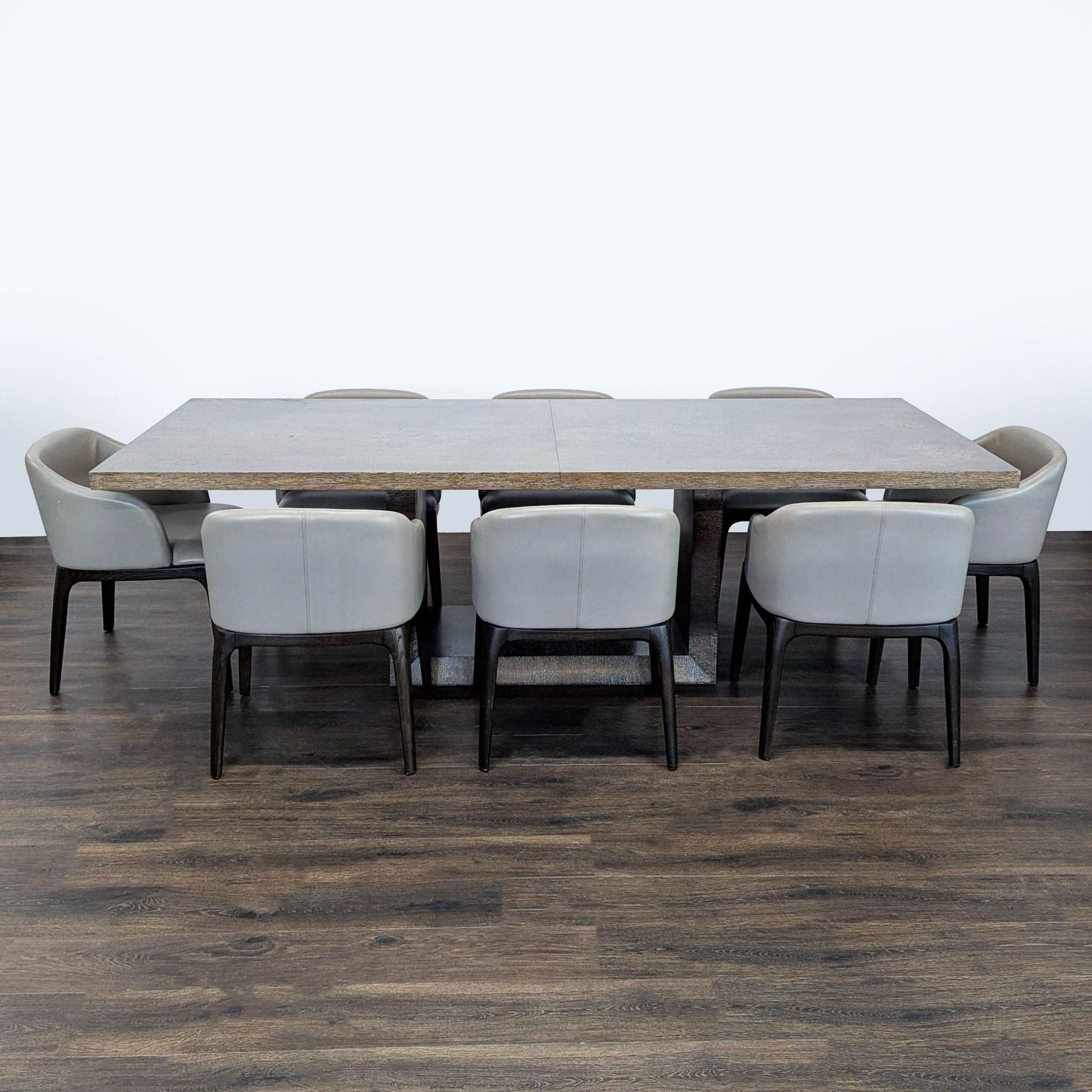 Moniker Home Modern Extendable Dining Table with 8 Restoration Hardware Leather Chairs - Thumbnail 3
