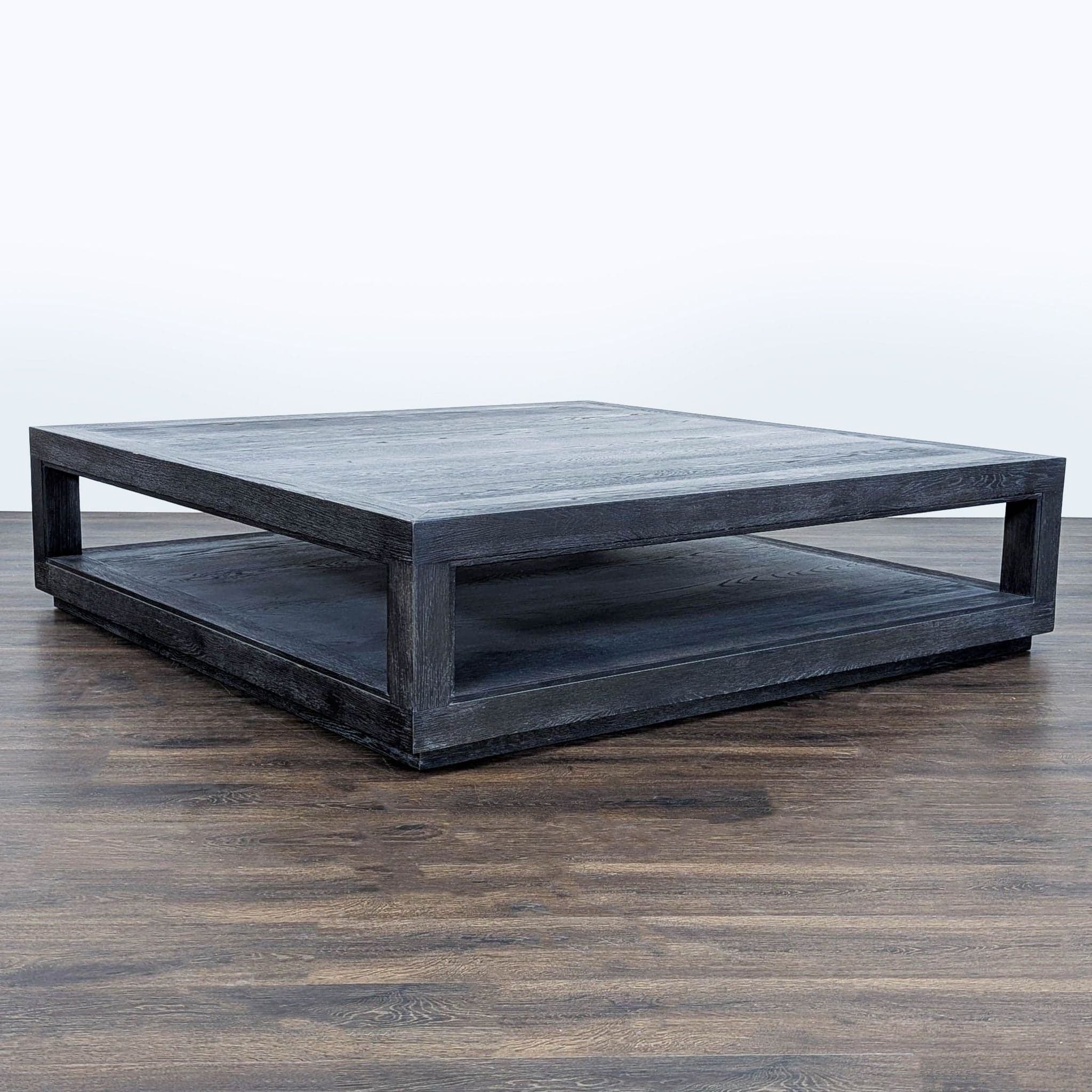 Square Wood Coffee Table with Shelf - Thumbnail 2