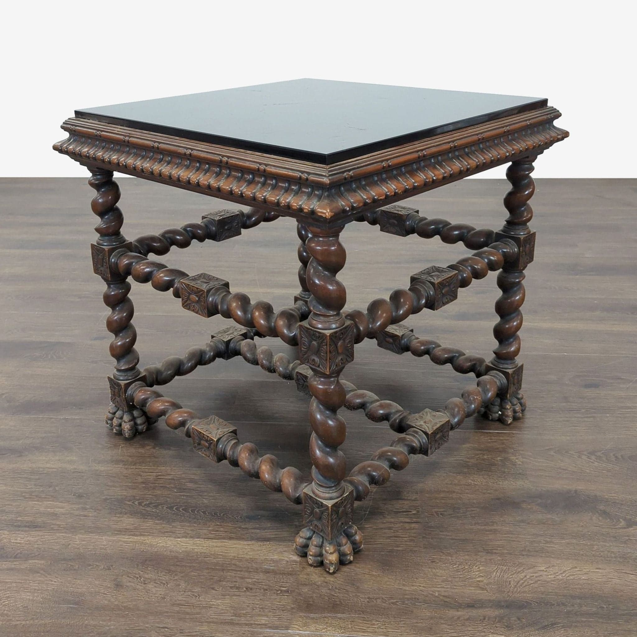 Vintage Glass Top Carved End Table - Image 1