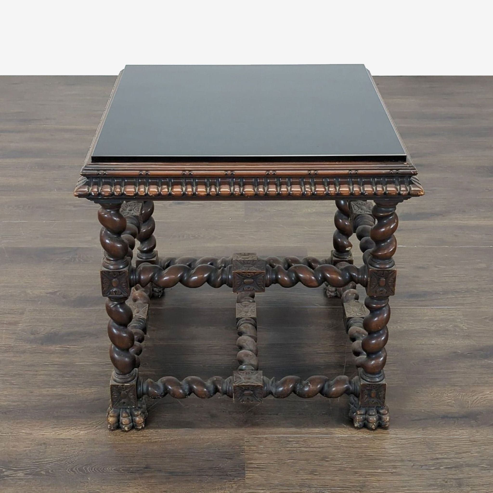 Vintage Glass Top Carved End Table - Thumbnail 3