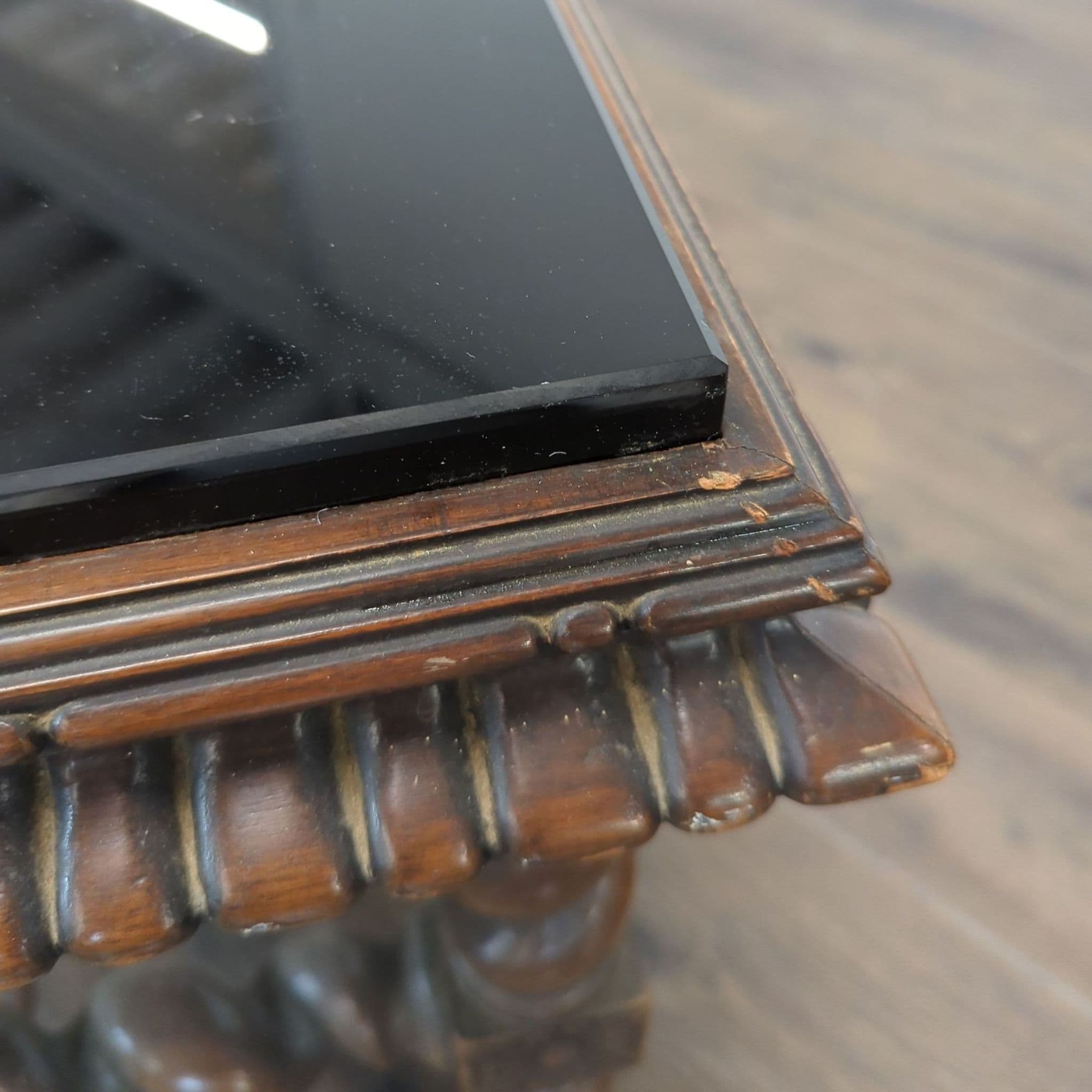 Vintage Glass Top Carved End Table - Thumbnail 2