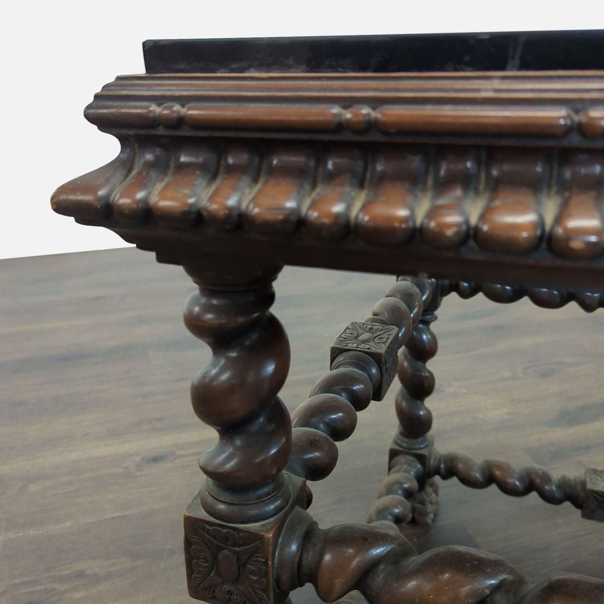 Vintage Glass Top Carved End Table - Thumbnail 5