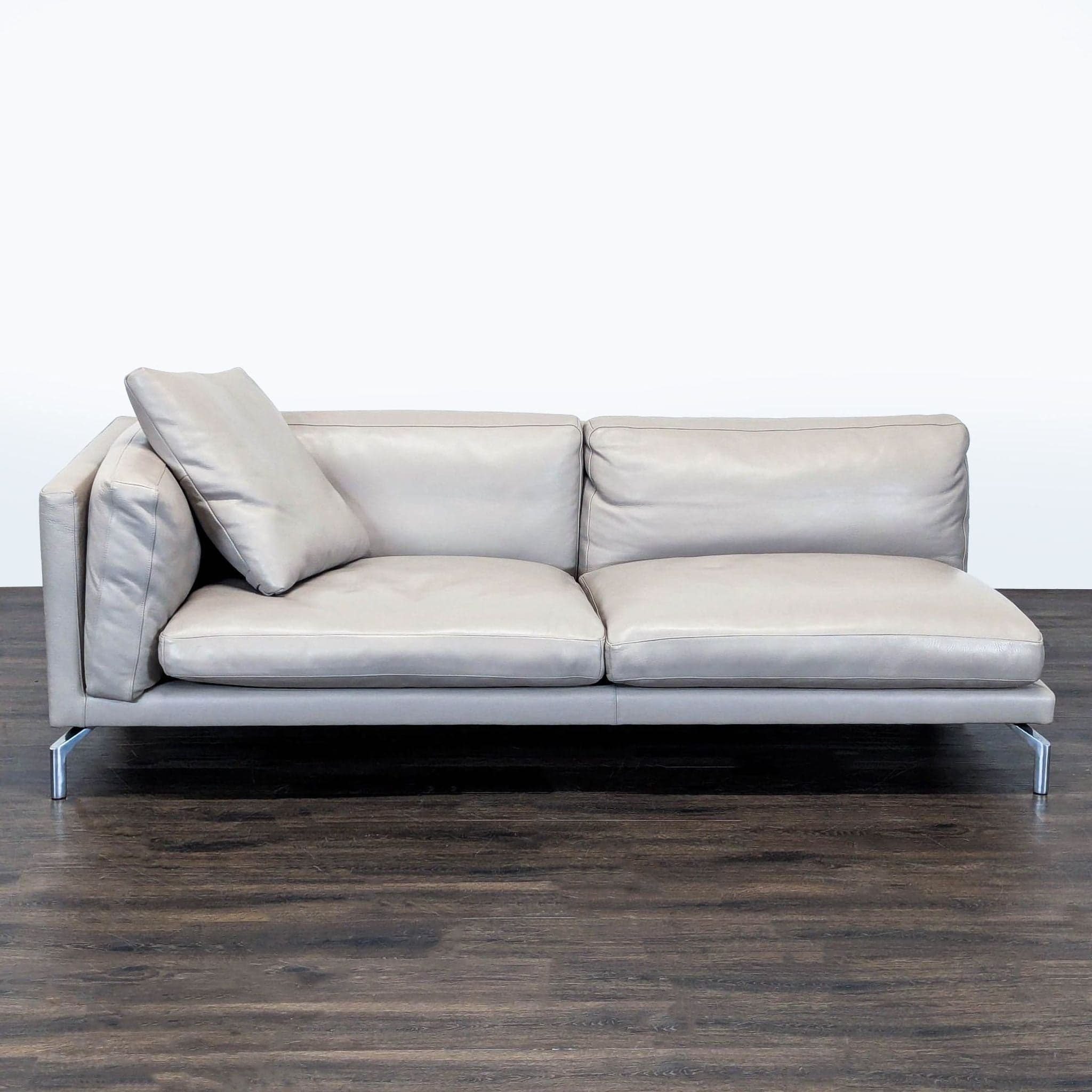Design Within Reach Como Modern Grey Leather Loveseat with Chrome Legs - Image 1