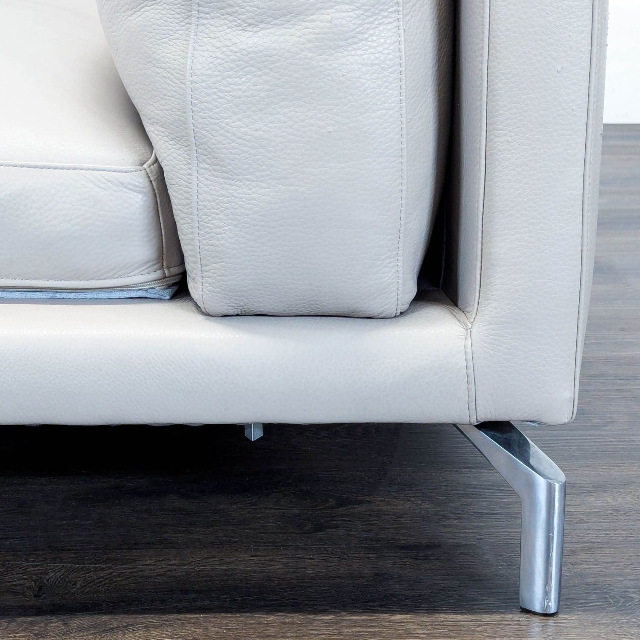 Design Within Reach Como Modern Grey Leather Loveseat with Chrome Legs - Thumbnail 6