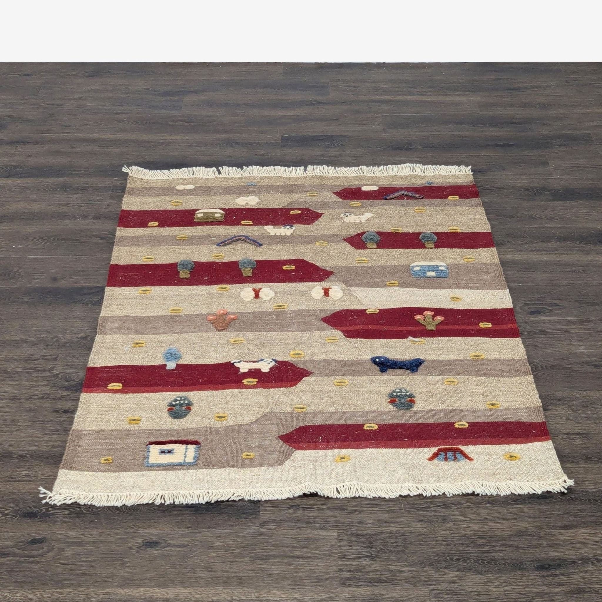 Handmade Turkish Wool Kilim Rug with Animal and Village Motif - Image 1