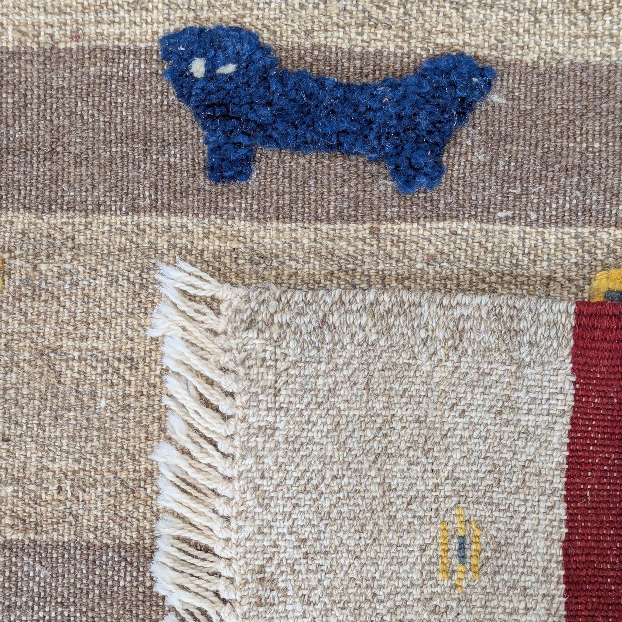 Handmade Turkish Wool Kilim Rug with Animal and Village Motif - Thumbnail 4