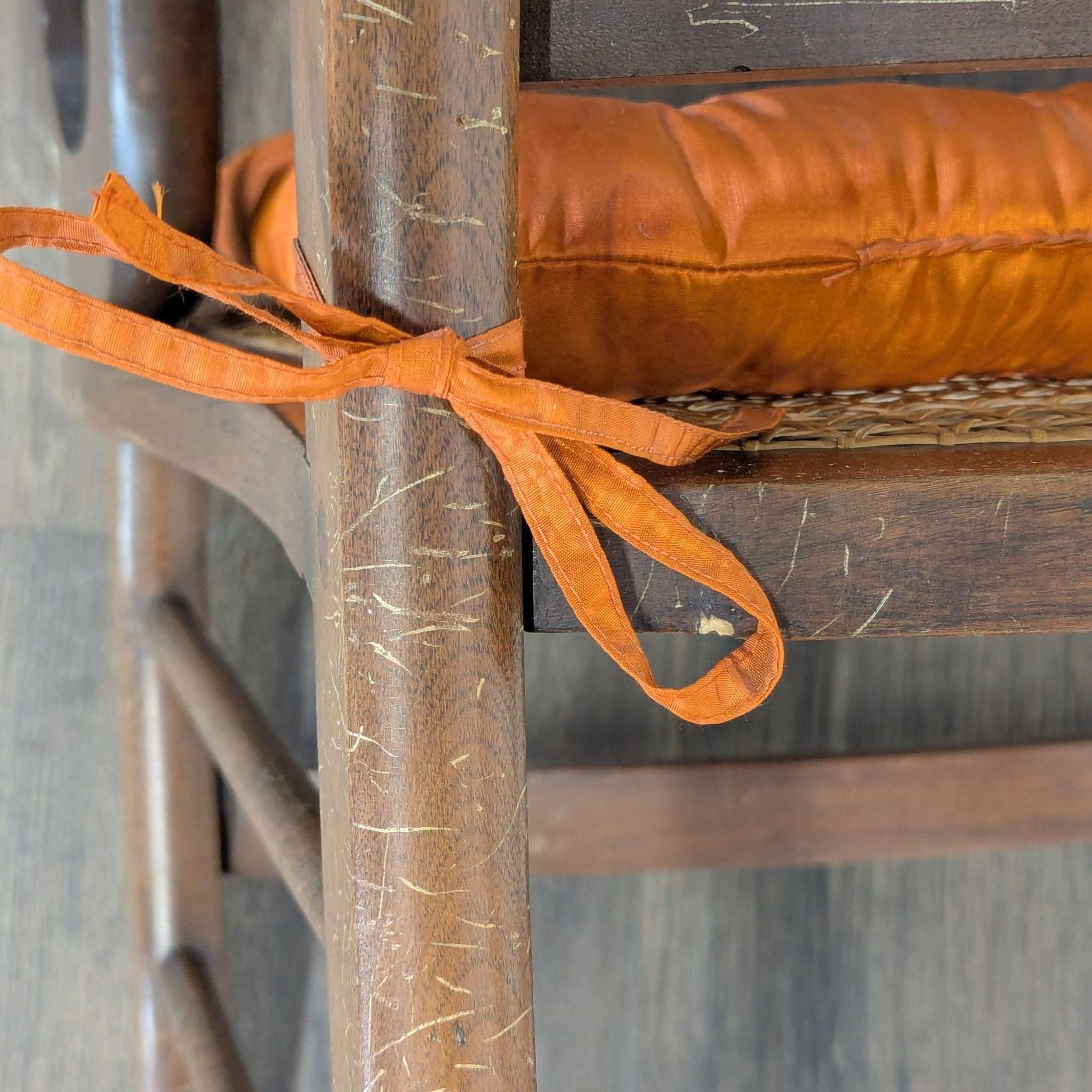 Vintage Bentwood Rocking Chair with Cane Back and Orange Cushion - Thumbnail 9