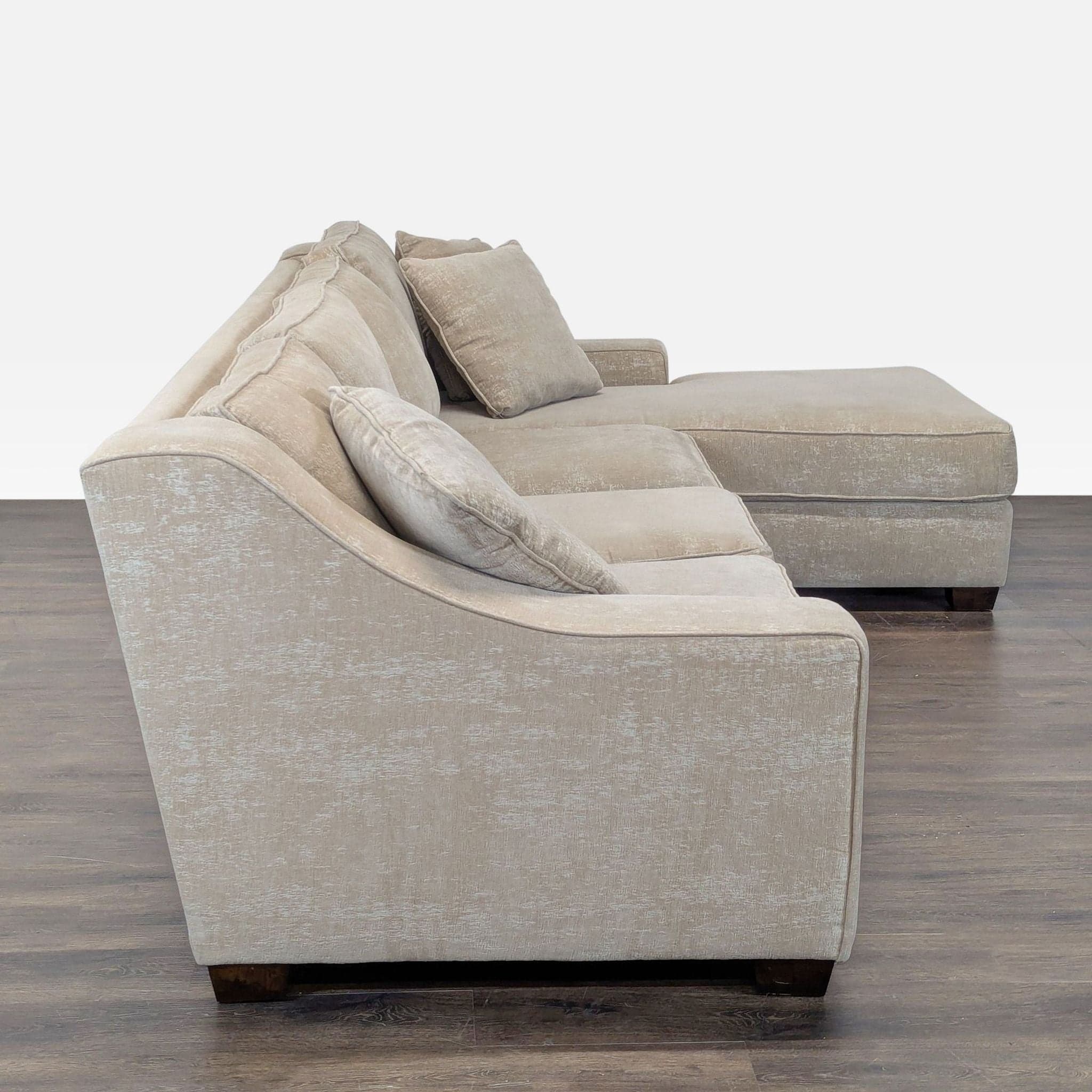 Modern Beige Sectional Sofa with Chaise and Throw Pillows - Thumbnail 3