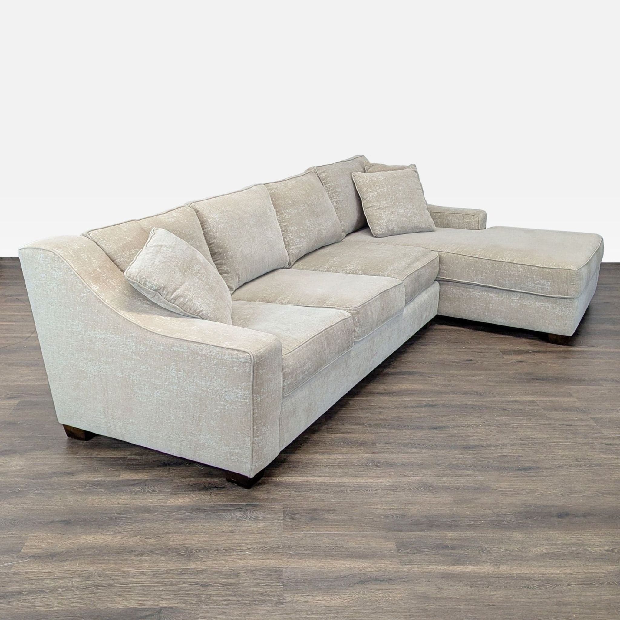 Modern Beige Sectional Sofa with Chaise and Throw Pillows - Thumbnail 2